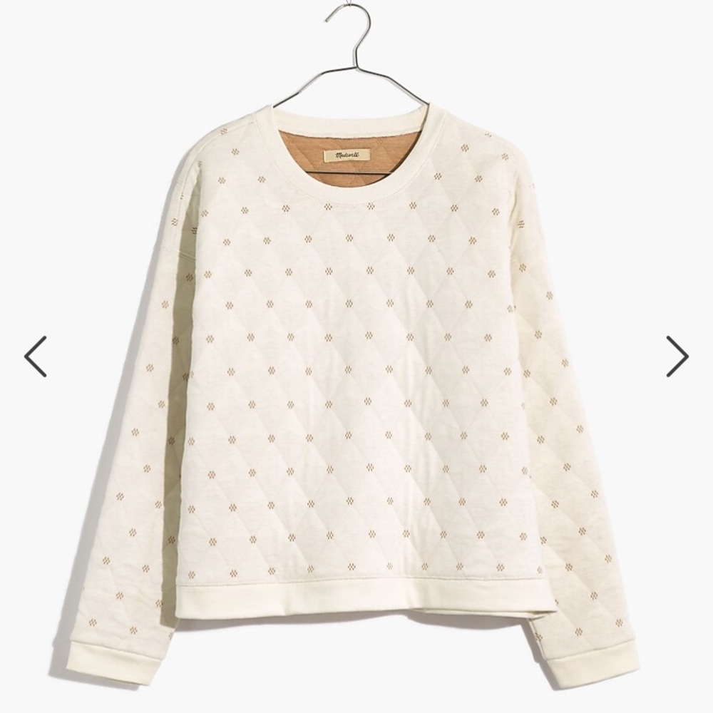 Madewell Medium Quilted Swing Sweater Cream White Brown long sleeve cotton blend